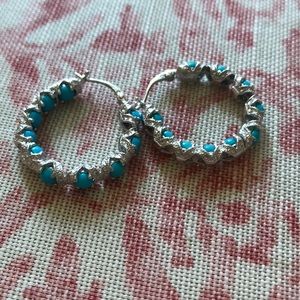 Sterling silver turquoise hoop earrings
